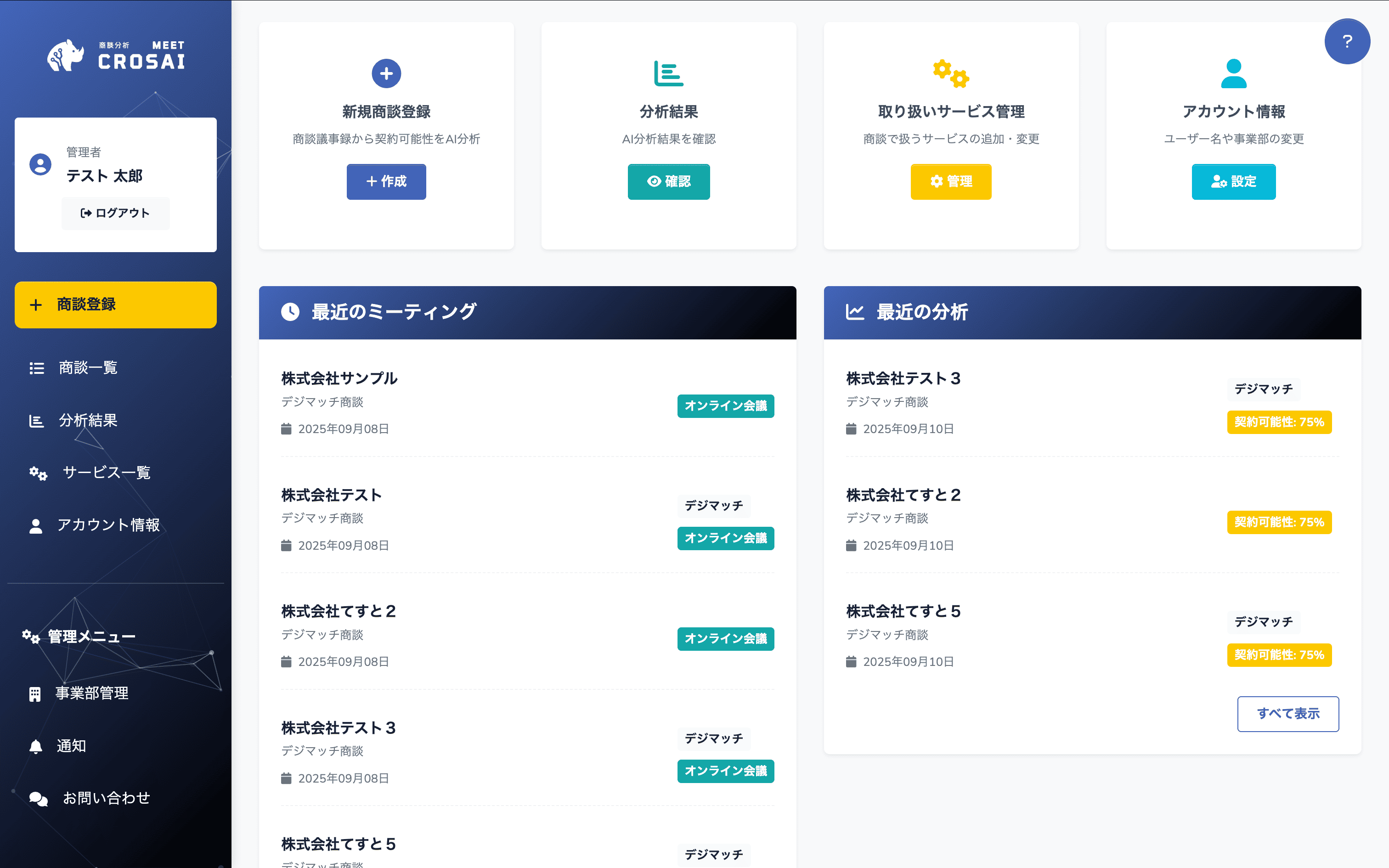ダッシュボード画面